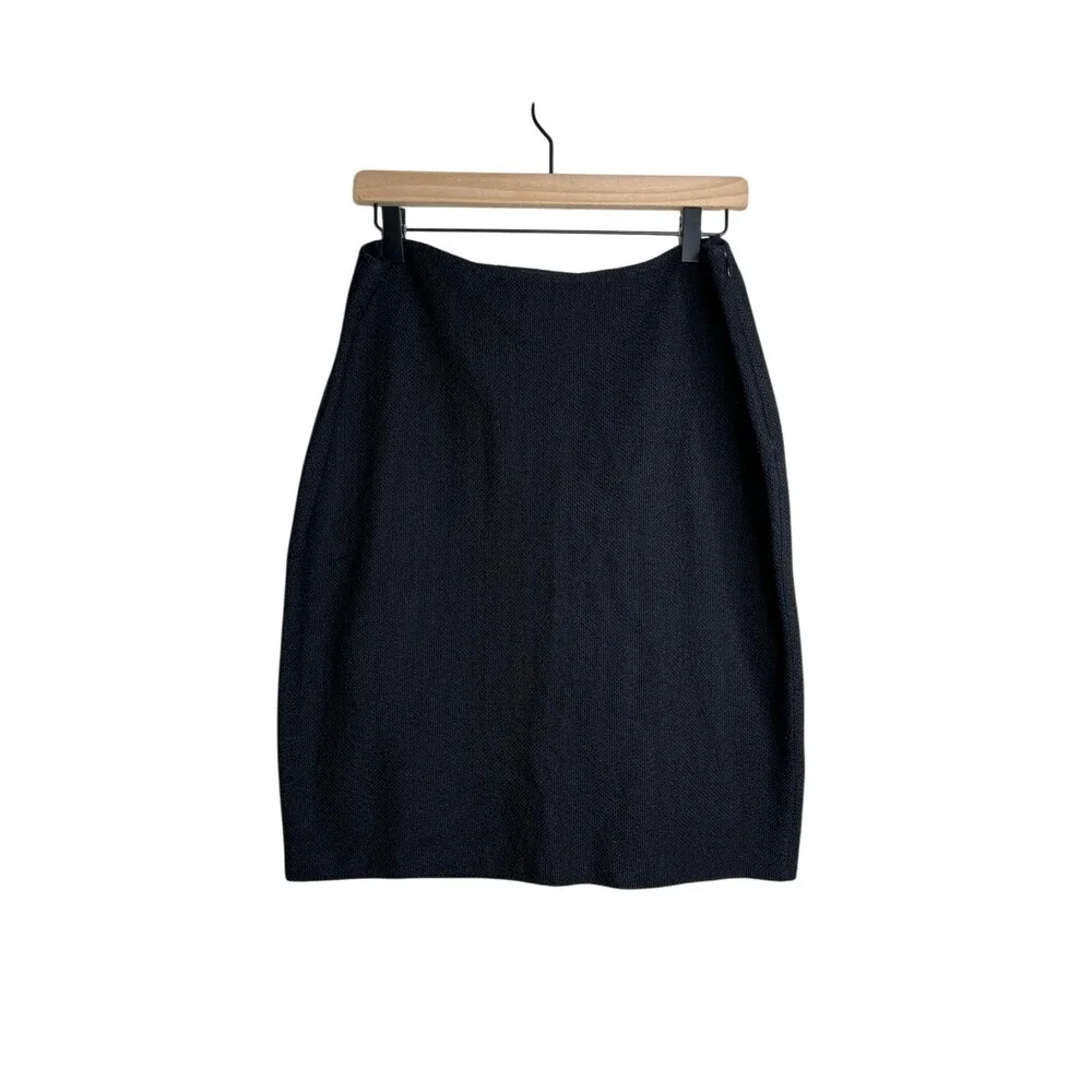 St John Collection Santana Knit Pencil Skirt Size 12 Black Side Zip Closure